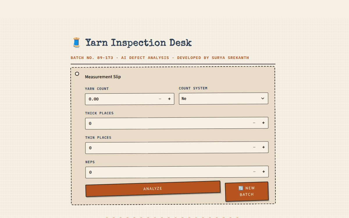 Screenshot of AI Yarn Defect Assistant